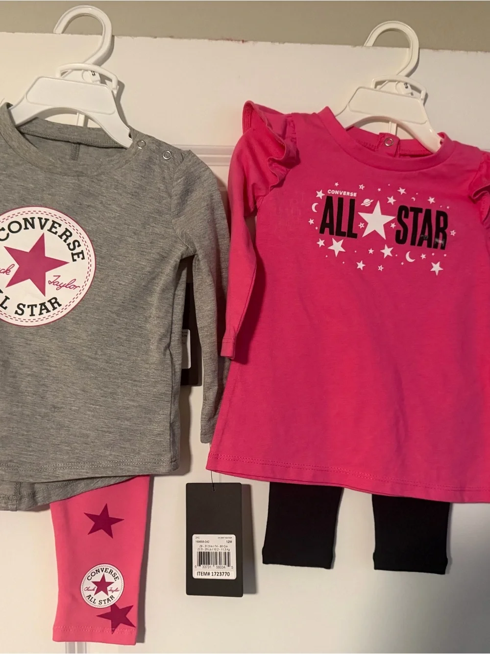 Converse All Star Girls Long Sleeve Tops - Gray & Hot Pink